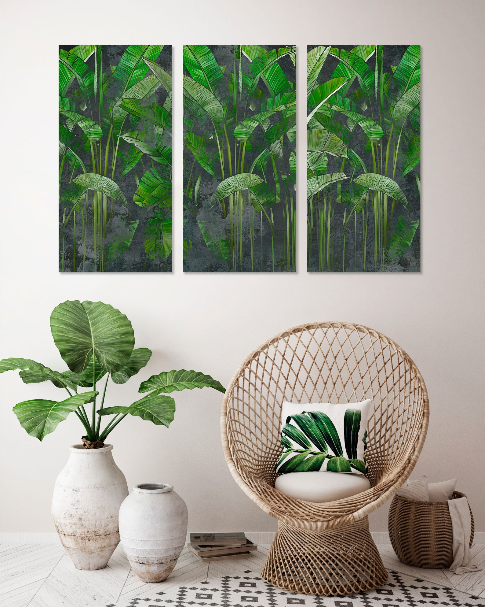 Banana Leaves Canvas Wall Art 5 Panel Painting Tropical Leaves Etsy