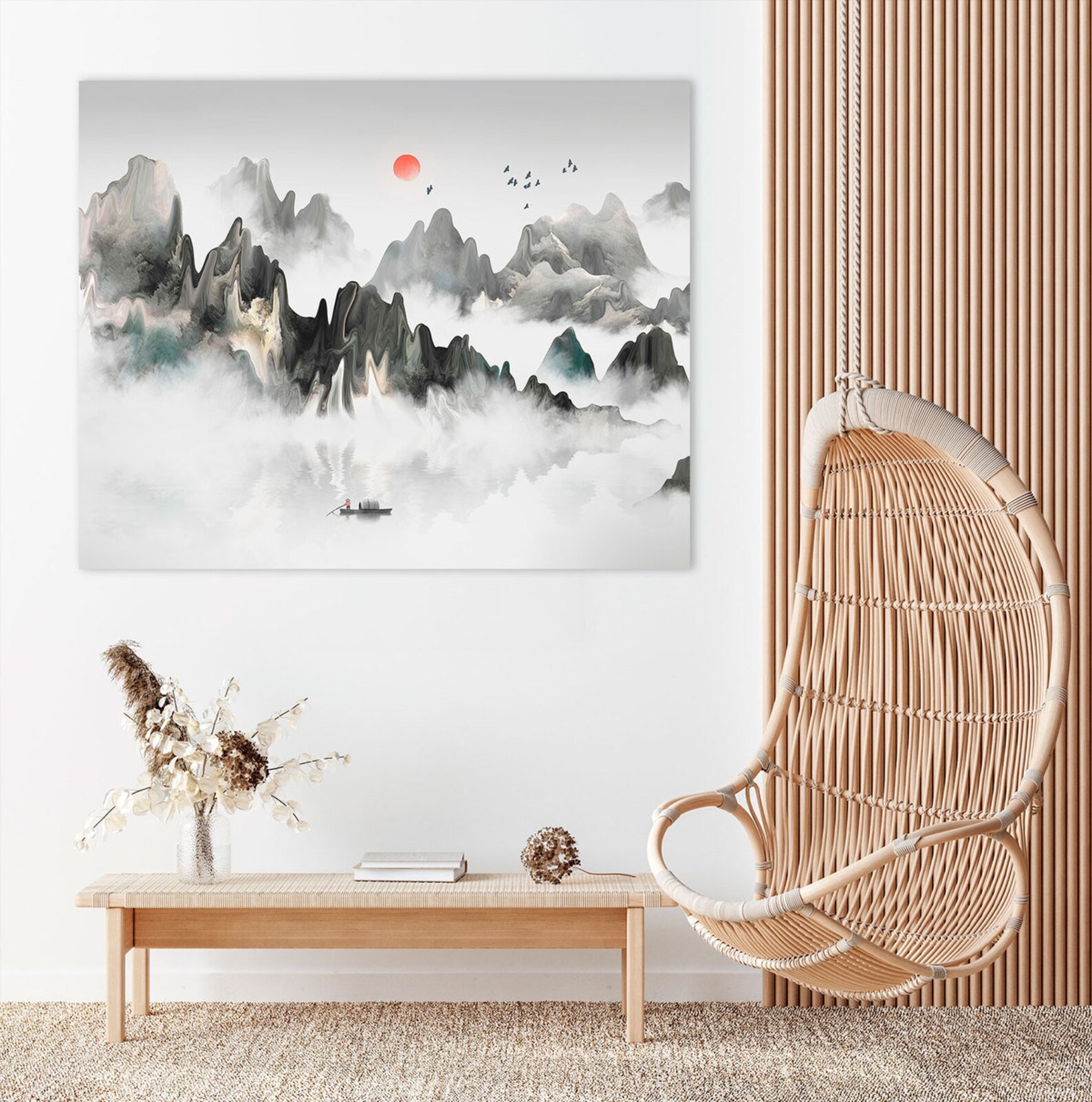 Mountains Wall Art Black And White Canvas Nature Print Large | Etsy