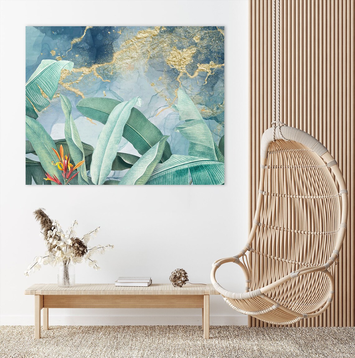 Banana Leaves Set 5 Panels Art Decoration Perfect Gift Tropical Leaves