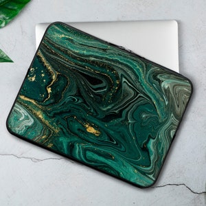 Grün Marmor Laptoptasche, Gold Laptoptasche, Marmorierte Laptoptasche, 12 Zoll 13 Zoll 15 Zoll 16 Zoll Laptoptasche RP0567