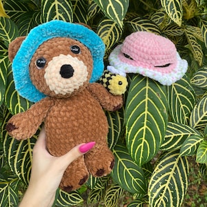 Crochet Honey Bear Plushie Amigurumi with Hat Christmas Gift Easter Day Valentines Gift