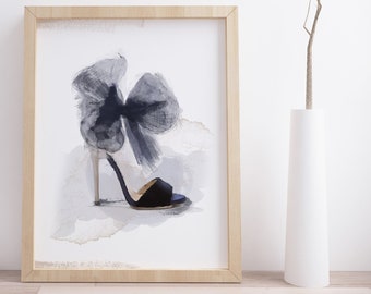 High Heels With Bow Watercolor Fashion Art Print | Gift For Shoe Lover, Dressing Room, Bedroom, Above Bed.Instant Download High Resolution