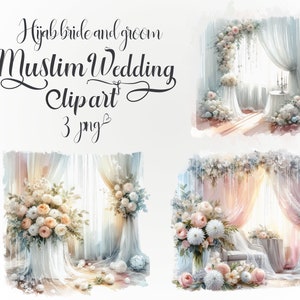 Muslimische Hochzeit Clip Art: Elegantes Aquarell Braut & Bräutigam PNG für Nikah-Feiern - Lädt ein, Islamische Sublimationsdesigns, Kommerzielle Nutzung
