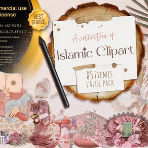 Ramadan-clipartbundel voor moslimvrouwen: collectie islamitische bloemen png-aquarelillustraties voor sublimatie, stickers, commercieel gebruik