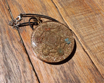 Orgonite Pendentif Cuivre 7 Chakras Cube de Métatron