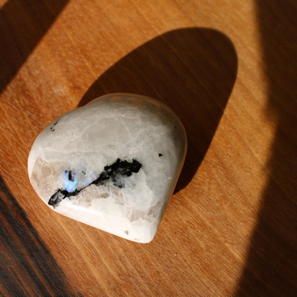 Coeur Pierre de Lune Arc-en-Ciel, Péristérite, Labradorite Blanche - Intuition & Protection