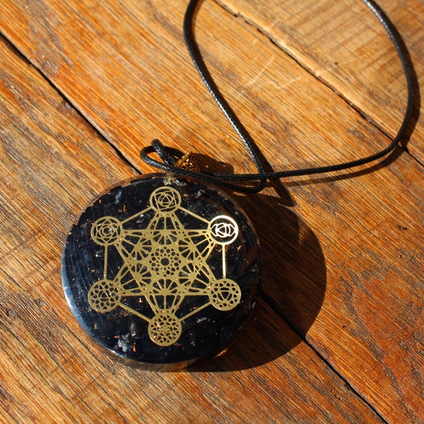 Orgonite Black Tourmaline Pendant Metatron's Cube - Regeneration & Shield