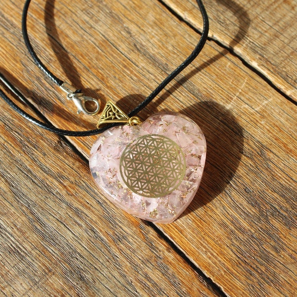 Orgonite Pendentif Fleur de Vie Quartz Rose - Amour & Energie positive