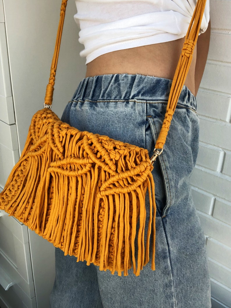 Borsa Macrame con foglie / Borsa macrame floreale / Borsa