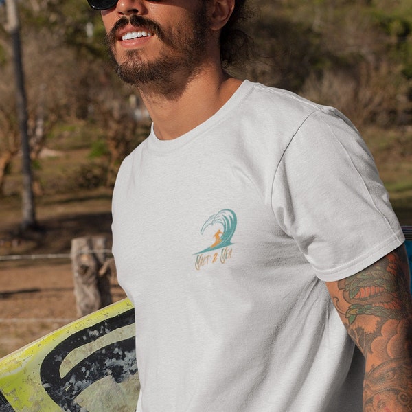 Salt & Sea Surfer T-Shirt, Vintage Surf Shop Shirt, Front and Back Print, Summer Surfer Shirt, Gift for Him, Boyfriend Shirt