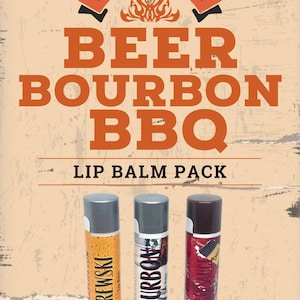Beer, Bourbon & Barbecue Lip Balm Set – 3 Pack Funny Gift for Him – Manly Flavored Lip Balm – Gag Gift for Men – BBQ Father’s Day Gift