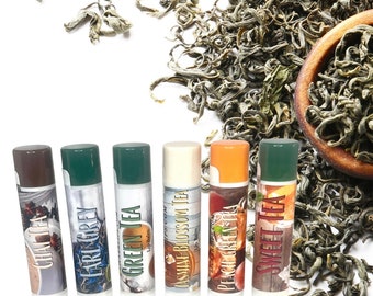 Tea Flavors Lip Balm Collection - Earl Grey, Chai, Green Tea and more - Six Different Tea Flavors - Gift For Tea Lovers - 4 gram tubes