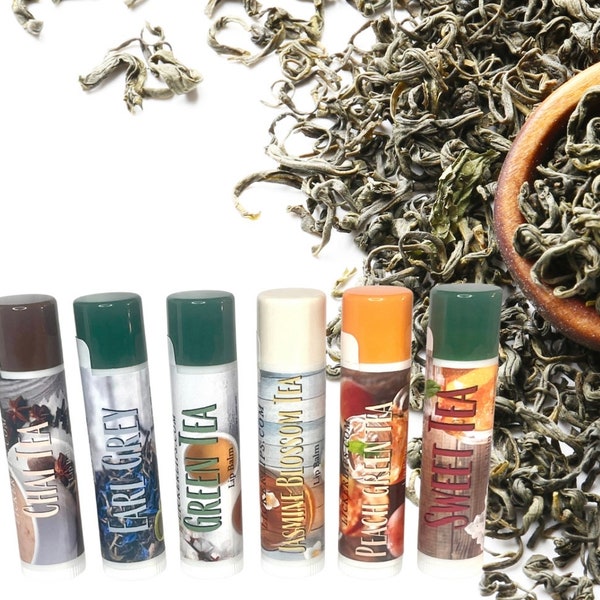 Tea Flavors Lip Balm Collection - Earl Grey, Chai, Green Tea and more - Six Different Tea Flavors - Gift For Tea Lovers - 4 gram tubes