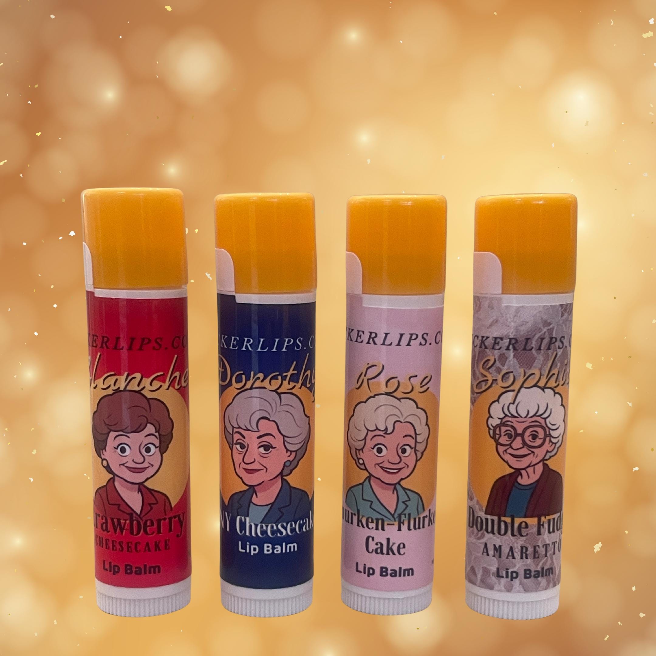 Golden Girls Lip Balm Set Four Cheesecake Flavors Theme Party Favors TV Nostalgia