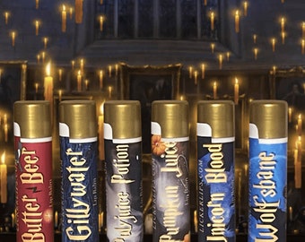 Boy Wizard Lip Balm Set - Wizardry Hogwarts Gifts Butterbeer Gillywater Polyjuice Potion - magical gifts stocking stuffers