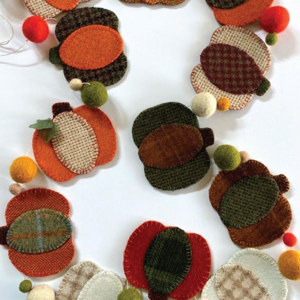 DIGITAL DOWNLOAD: Pumpkin Patch Wool Applique Garland Pattern - Hattie & Della