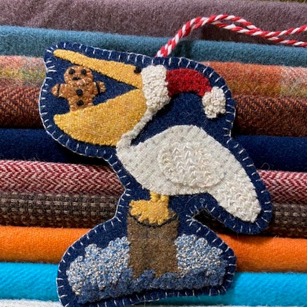 Wool Applique Christmas Ornament DIGITAL DOWNLOAD Pattern | Christmas By The Sea | Pelican | Christmas Stitching | Christmas Decor