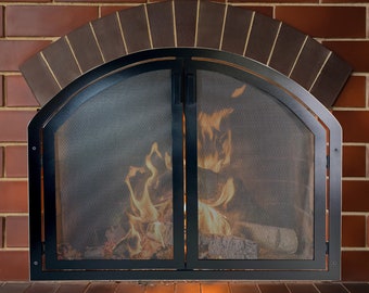 Arched Fireplace Screen With Doors, Simple Curved Design, Custom Sizes to Fit Your Fireplace, Hand Made in USA