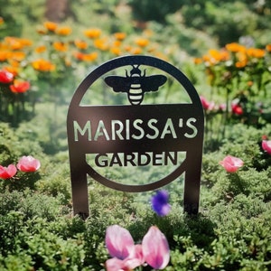 Personalized Garden Metal Sign With Stakes, Custom Garden Name Sign, Decorative Animal Metal Yard Art, Made in USA