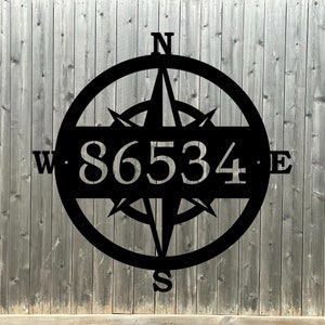 Compass Rose Address Sign, Personalized House Numbers, Custom From Door Art, Made in USA