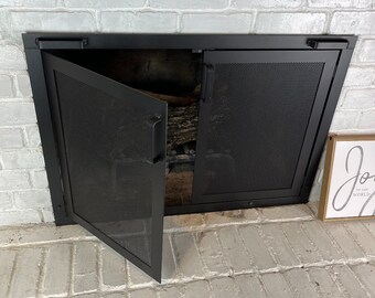 Fireplace Screen With Doors, Custom Made To Fit Your Fireplace, Simple Screen Design, Made in USA