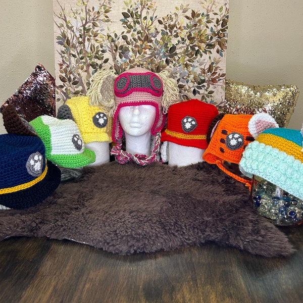 Adorable Crochet Paw Patrol Beanie “Skye, Everest, Rubble, Marshall, Rocky, Zuma, Chase” Handmade, Gift, Mother’s Day, adult,  kid,