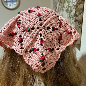 Adorable Crochet “Strawberry, Grape, Carrot, Sage, Pink, Red/Black Bandana”, Mother’s Day, handmade,Gift, Collectable, Spring, Summer, Fall.
