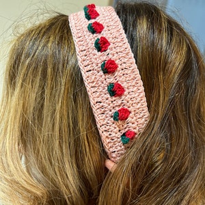 Adorable Crochet Strawberry Lace Headband,  Mother’s Day, Halloween, ,Handmade, Cotton, Gift, Collectable, hair decor, boho, Summer,
