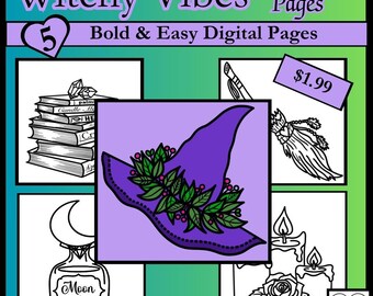 Dibujos para colorear de vibraciones de brujas: Arte mágico sencillo (PDF, PNG)