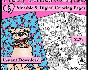 Dibujos para colorear de pitbulls / Arte canino adorable, diseños divertidos (descarga digital)