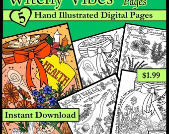 Dibujos para colorear con temática de brujas: Diseños místicos (Descarga digital)