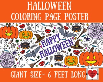 Póster gigante para colorear de Halloween/ Póster para colorear/ Decoraciones de Halloween/Cubierta de mesa/ Fiesta para colorear de Halloween/ Regalo de Halloween/