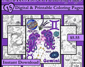 Zodiac Coloring Pages: 15 Astrology Designs (PDF, PNG)