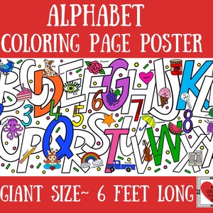 CARTEL DEL ALFABETO, Habilidades motoras finas, Cartel para colorear, Banner gigante estético para colorear con el alfabeto para el aula y la educación en el hogar, Actividad de aprendizaje
