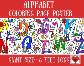 CARTEL DEL ALFABETO, Habilidades motoras finas, Cartel para colorear, Banner gigante estético para colorear con el alfabeto para el aula y la educación en el hogar, Actividad de aprendizaje
