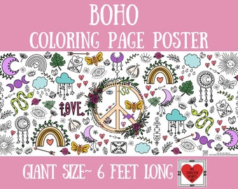 CARTEL PARA COLOREAR, decoración de aulas BOHO, diseños para colorear, carteles para aulas, cartel gigante de 30 x 72 con diseños geniales para colorear