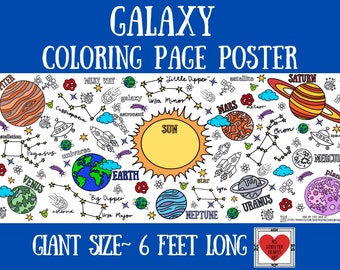 CARTEL PARA COLOREAR, Mantel espacial, Decoración para fiestas de galaxias, Banner gigante educativo para colorear con temática de planetas del sistema solar para niños