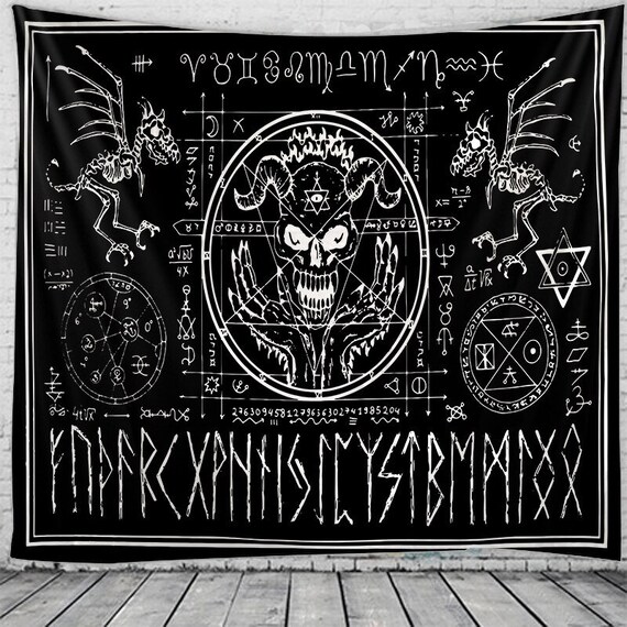 Devil Tapestry The Devil Symbols Occult Wall Tapestry Satanic Etsy