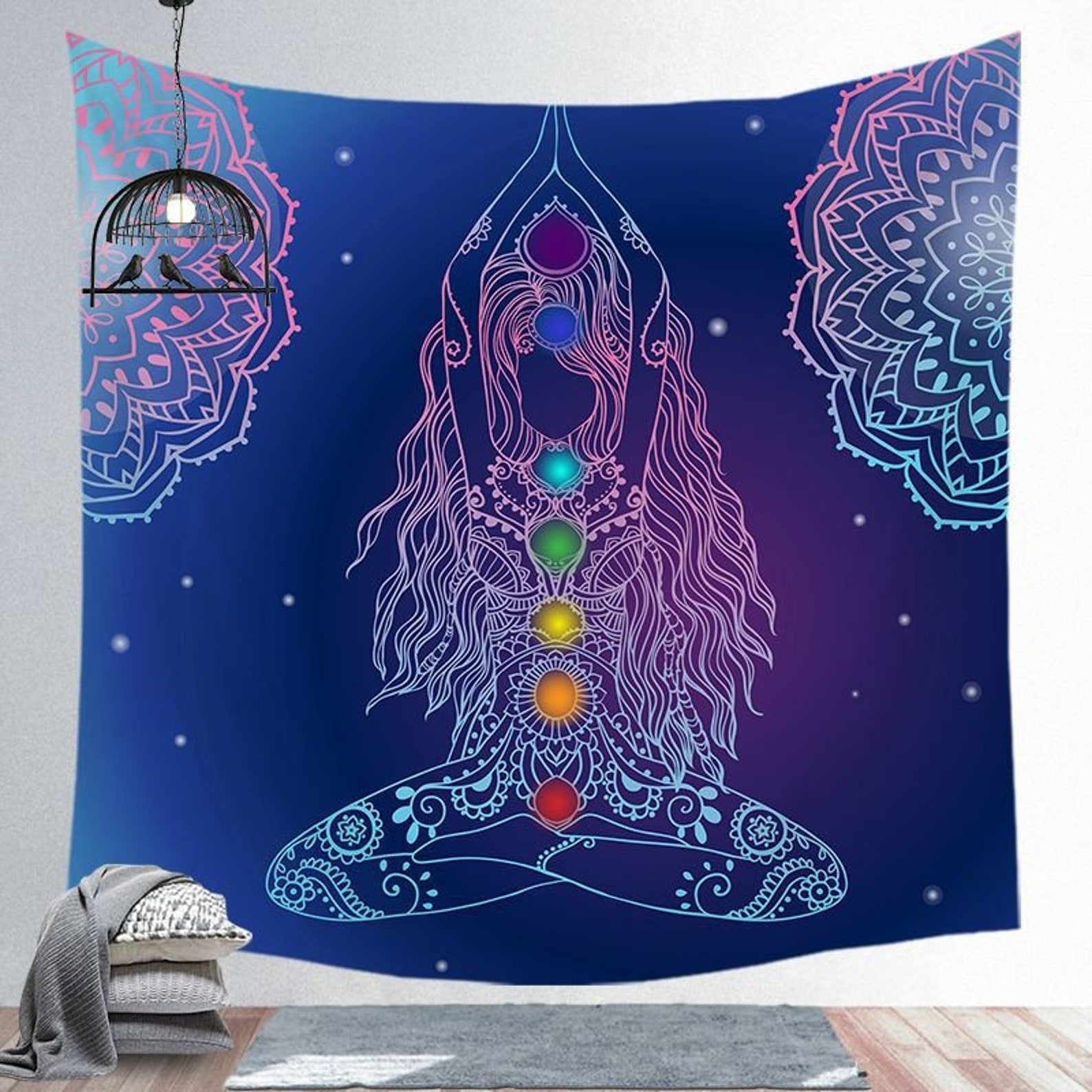 Meditation 7 Chakra Tapestry Wall Hanging Mandala Tapestries Etsy