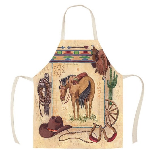 Kitchen Aprons Western Cowboy Rodeo Retro Style Cotton Linen Etsy