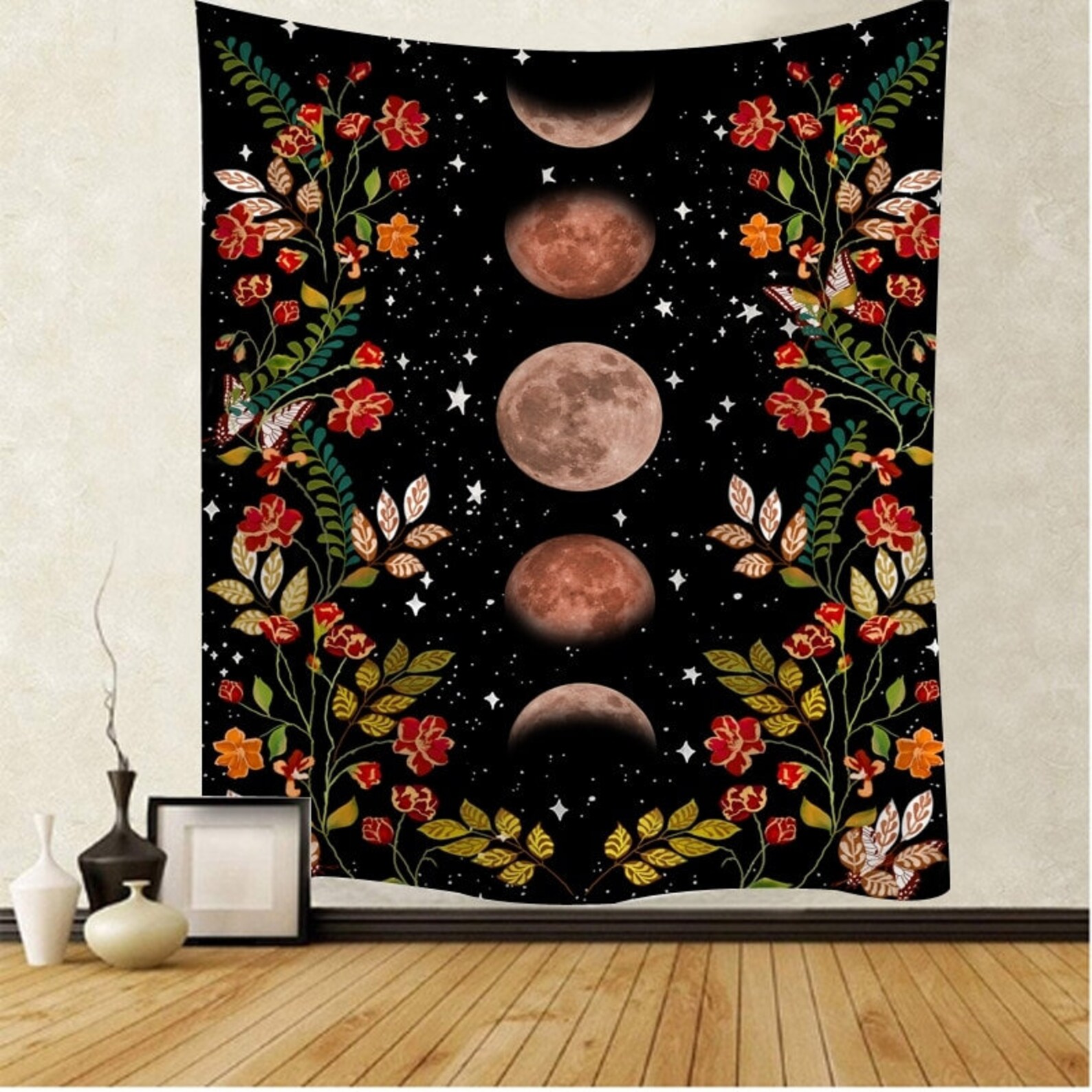 Moon Phase Tapestry Floral Wall Hanging for Home and Office Etsy