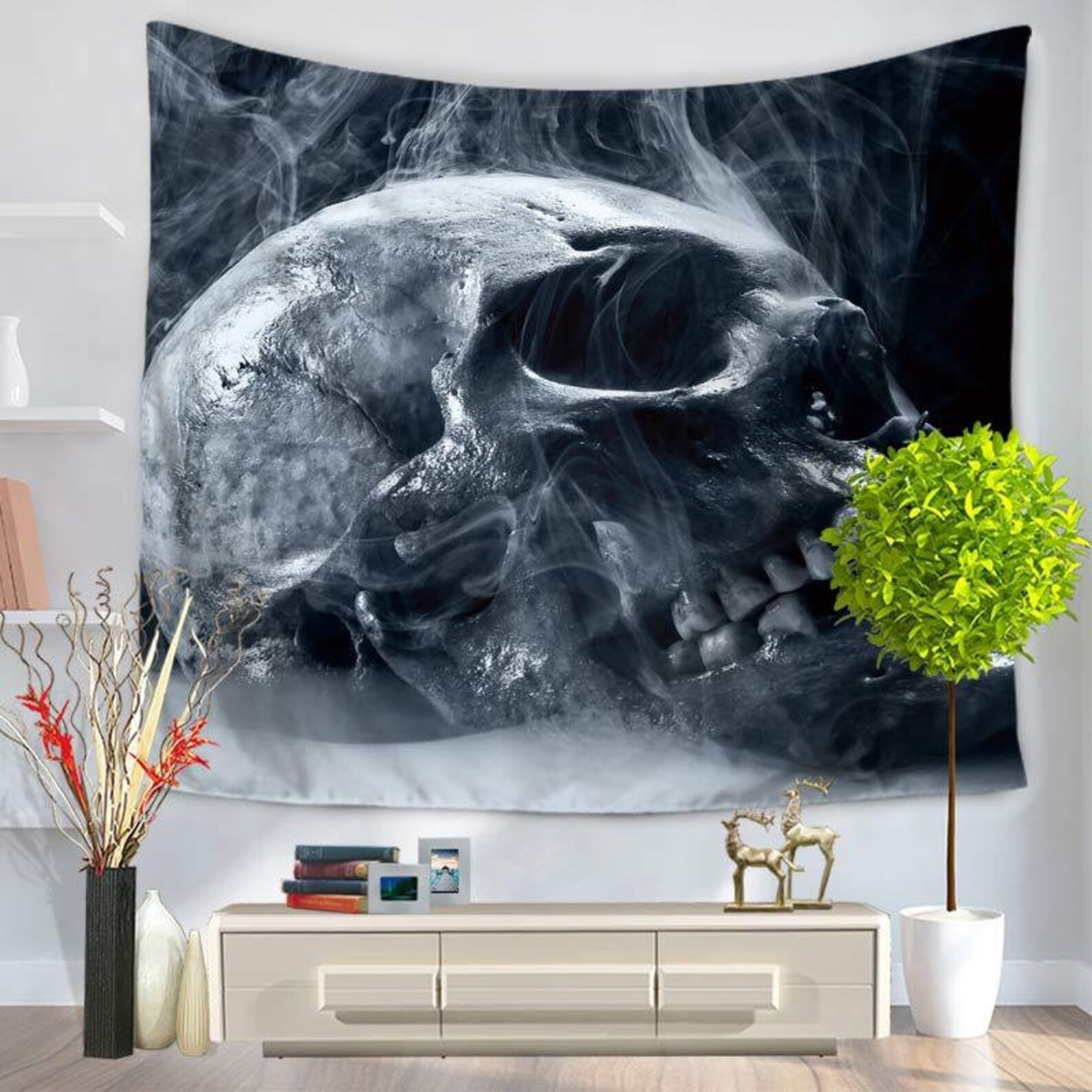 Skull Tapestry Gothic Wall Tapestry Goth Wall Hanging Skeleton Etsy