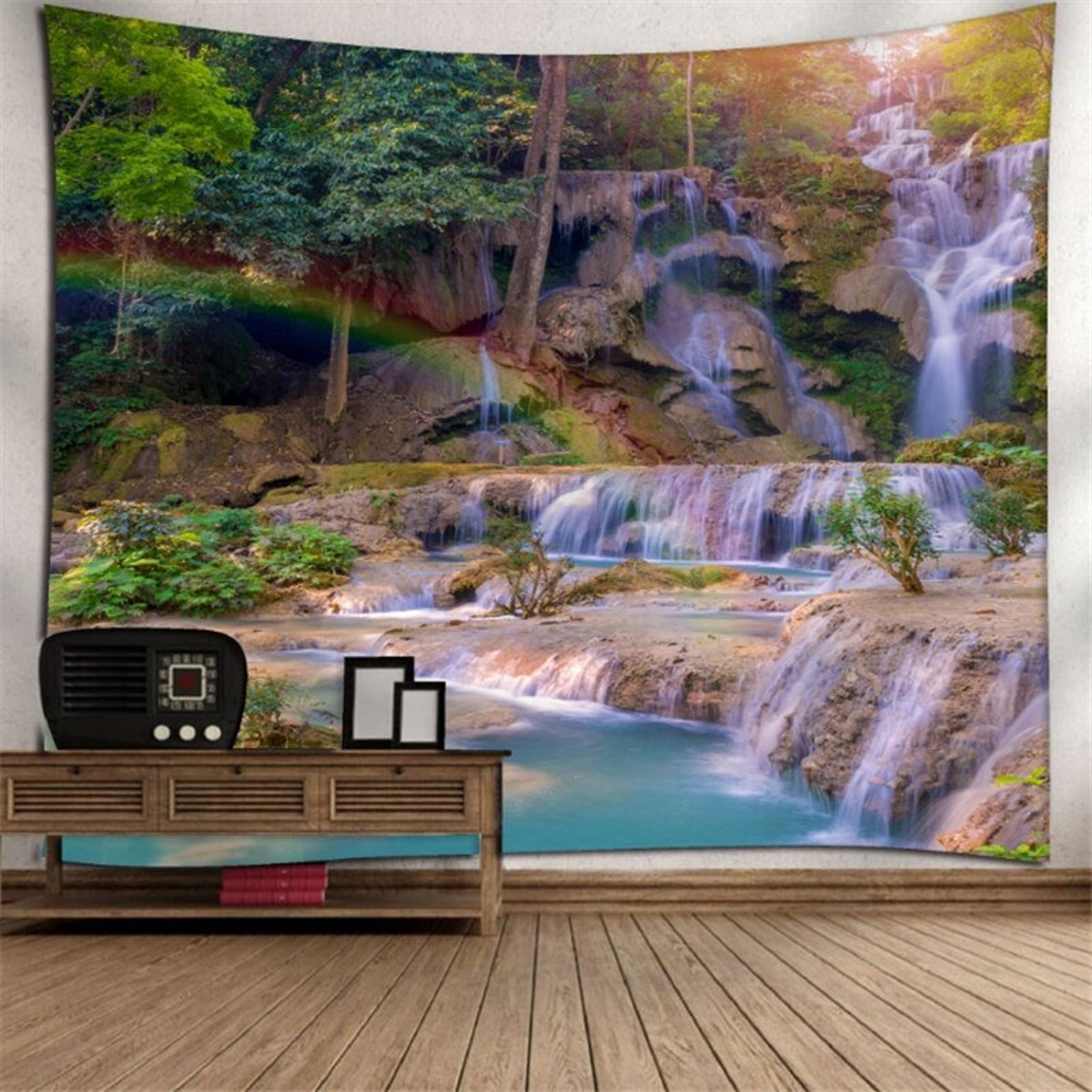 Nature Waterfalls Tapestry Rainbow Wall Hanging Tapestries Etsy