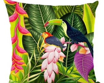 JOHOUSE 4PCS Flamingo Throw Pillow Covers Decorative Tropical Leaves Toucan Parrot Pattern Cushion Covers for Patio Sofa Couch Summer Holiday Home Decoration,18 X 18 Inch 