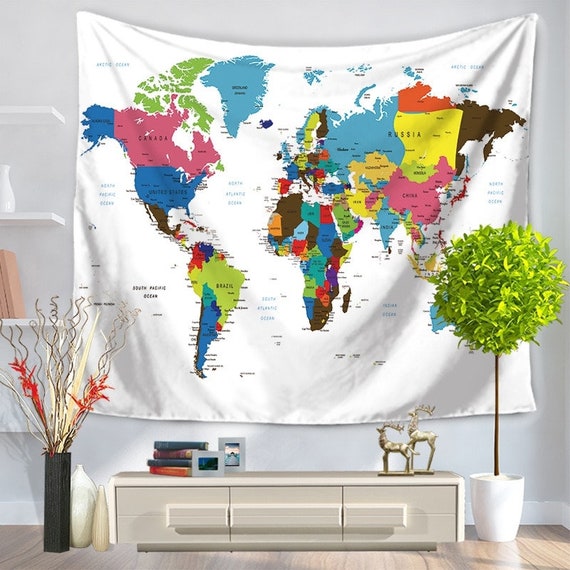 World Map Tapestry Political Map of the World Wall Hanging  Etsy