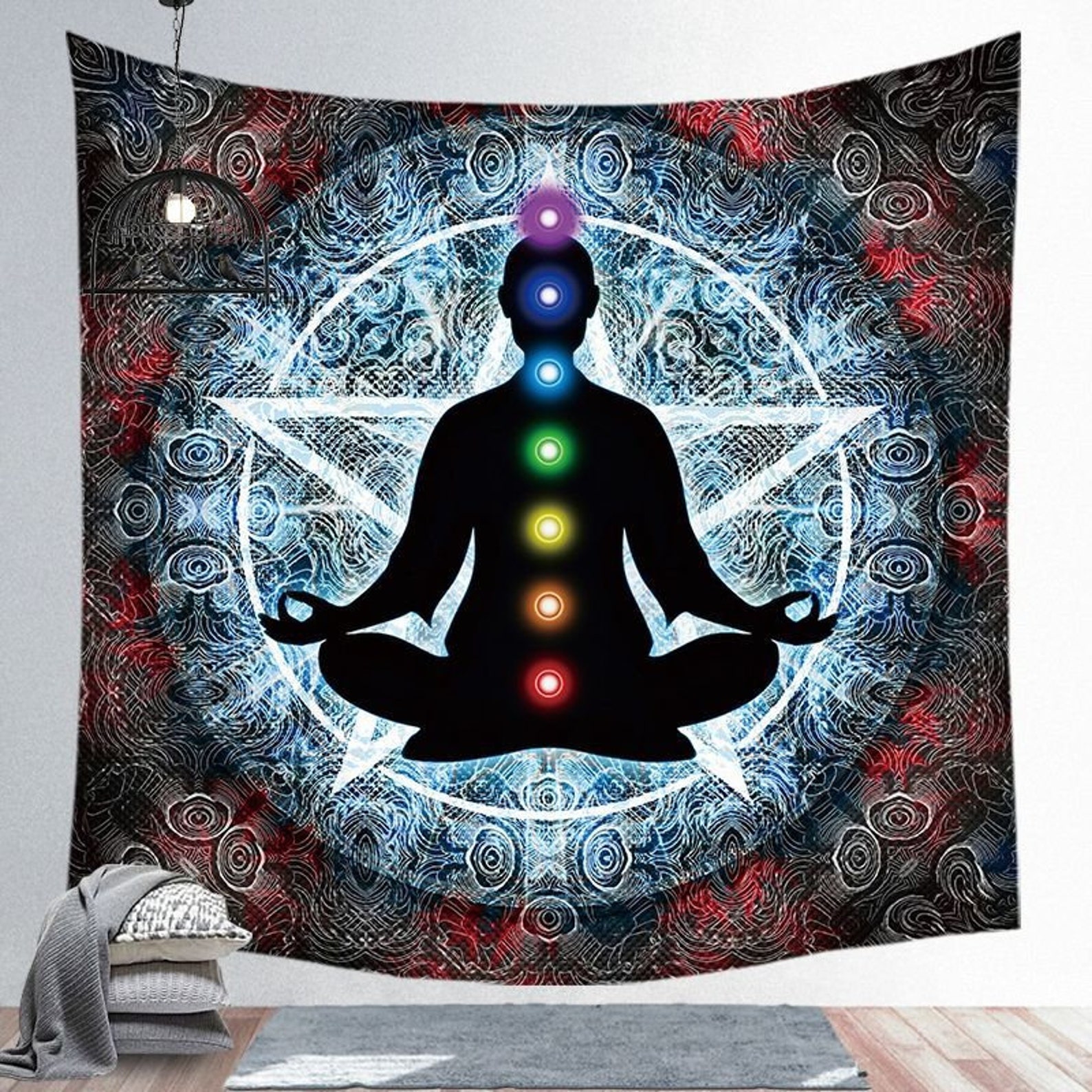 Meditation 7 Chakra Tapestry Wall Hanging Pentagram Mandala Etsy