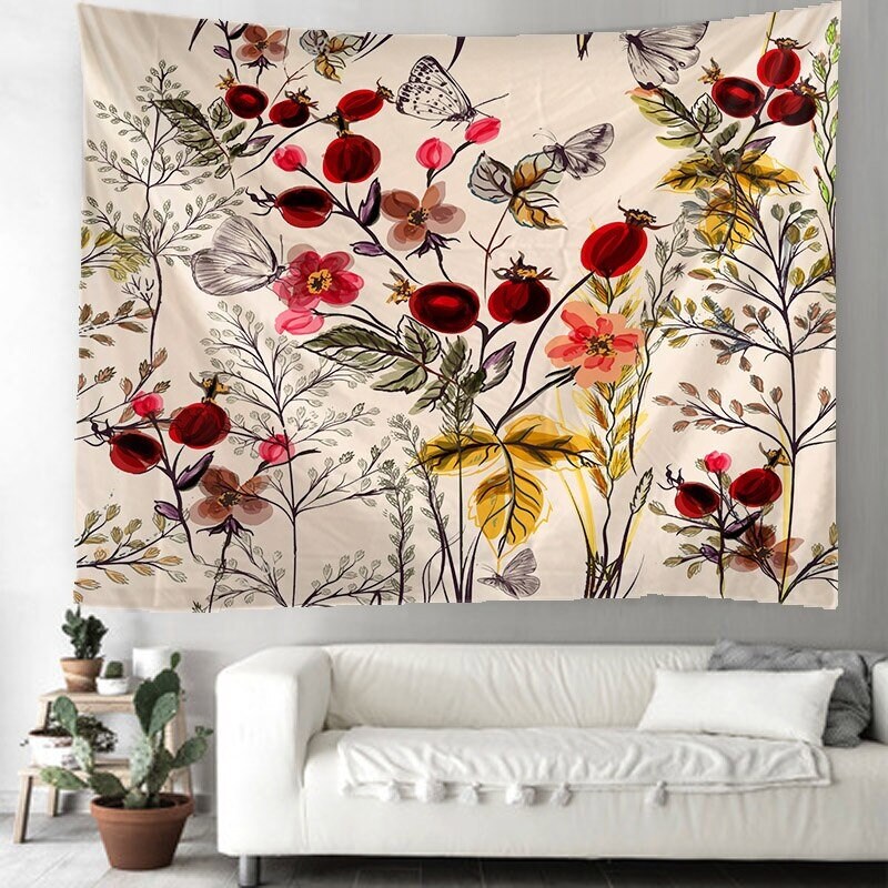 Botanical Wall Tapestry Wild Plants and Flowers Tapestry Etsy