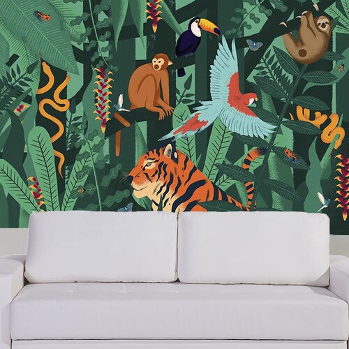 Tropical Tapestry Wall Hanging Plants Green Leaves Mural Etsy