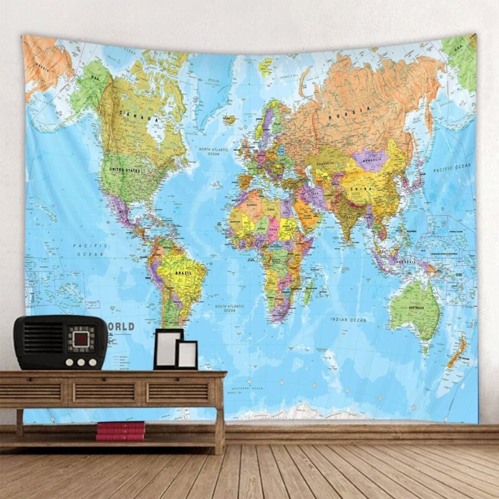 world map tapestry travel