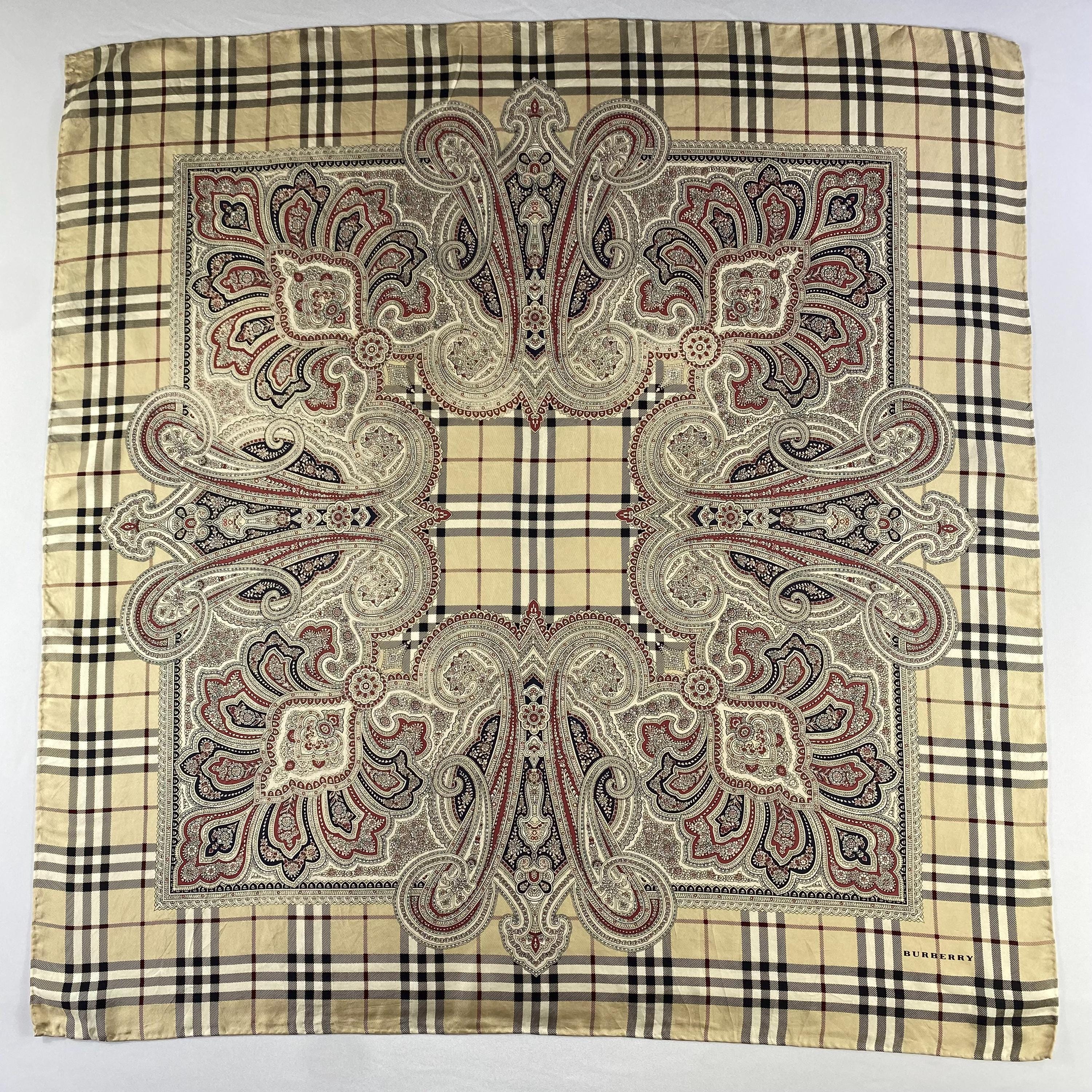 Vintage Burberry Silk Scarf, Burberry Silk Muffler, Vintage
